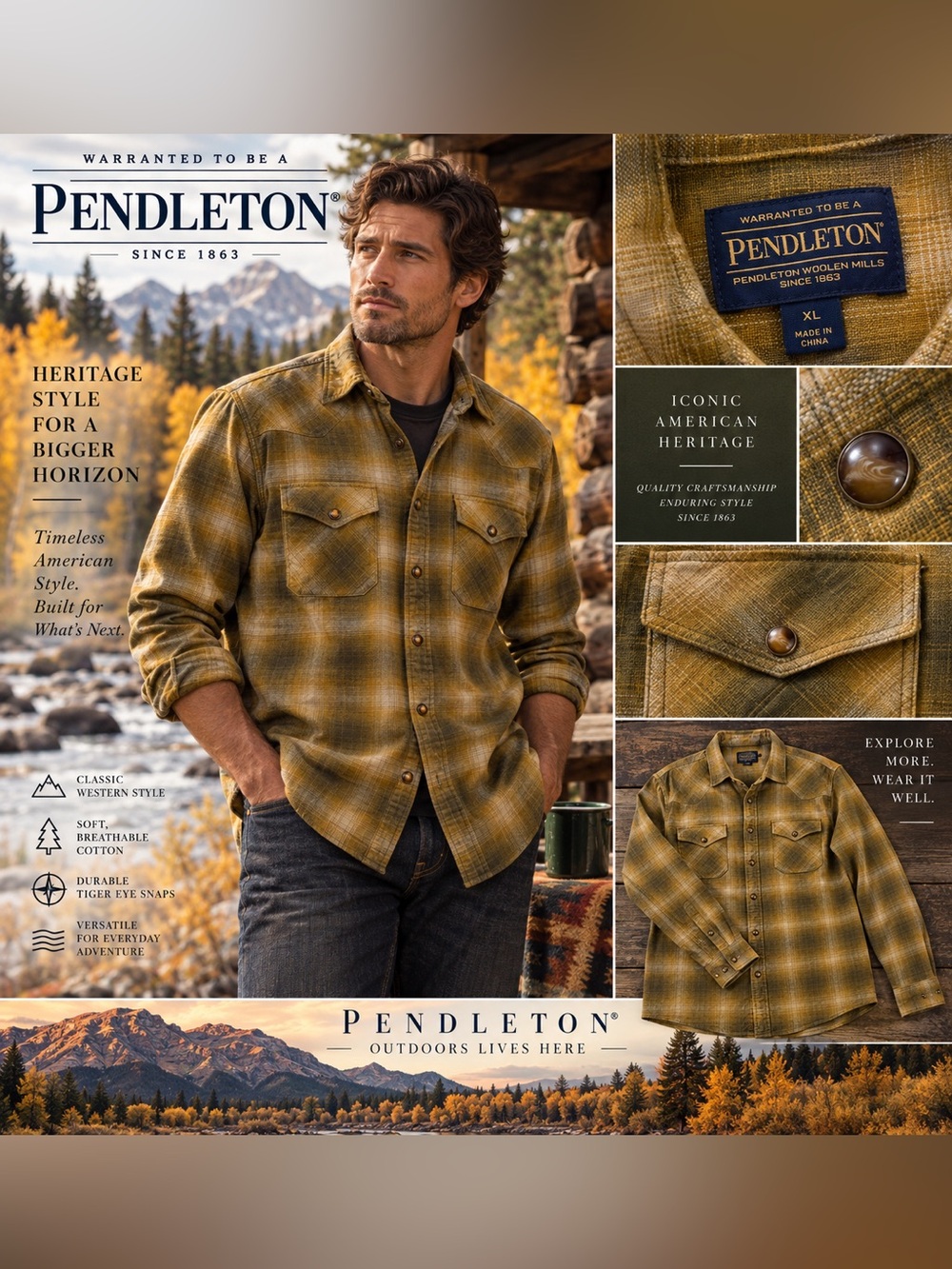 Pendleton Men’s Mustard Plaid Wool Shirt Jacket